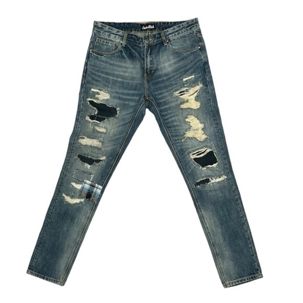 Men’s Embellish Kuze Rip and Repair Denim : Blue